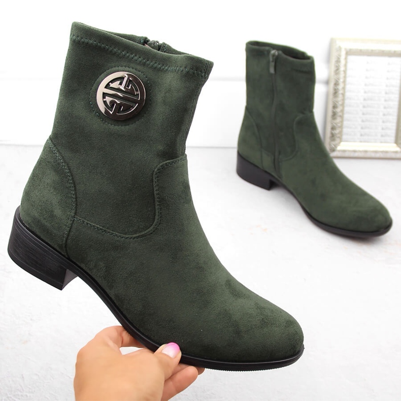 Botins femininos em camurça com decoração, verde Jezzi ASA198-28 1