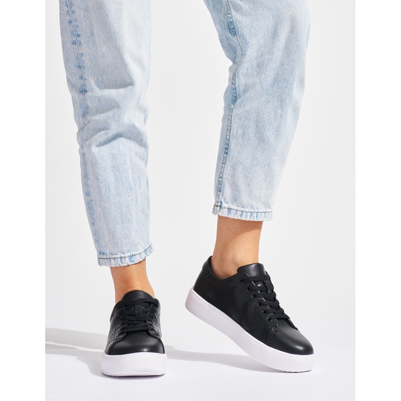 Sergio Leone Tênis feminino de couro preto com cadarço 2