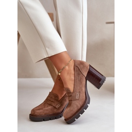 Sapatos femininos de salto alto em camurça ecológica marrom Vinceza 58105 1