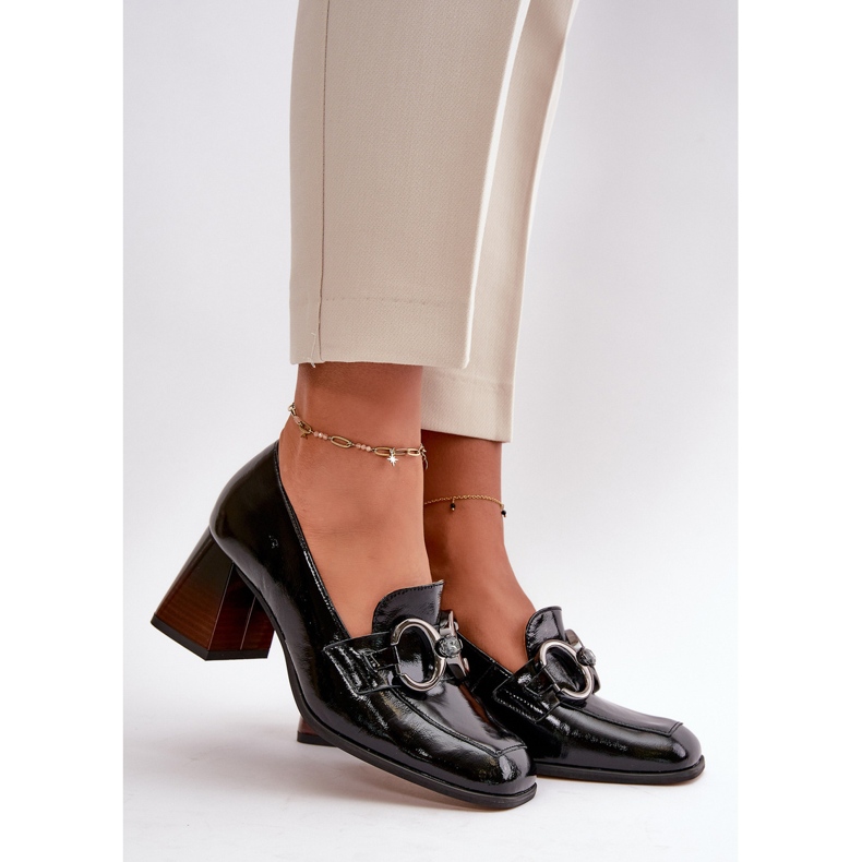 Bombas de couro com decoração preta Laura Messi 2845 preto 1