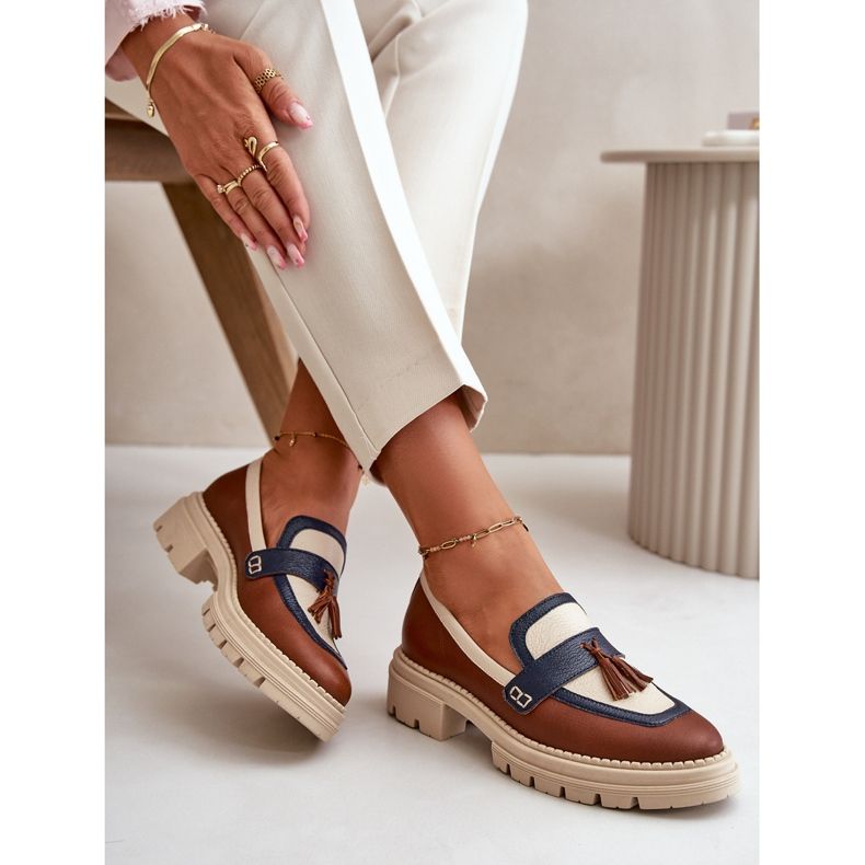 Mocassins femininos de couro marrom Laura Messi 2835 2