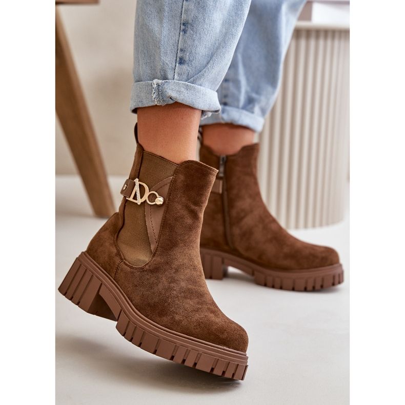 Seastar Botins femininos com isolamento ecológico em camurça marrom e detalhe dourado Bervena 2