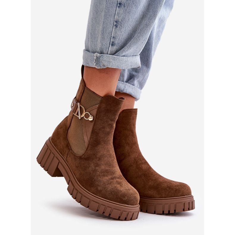 Seastar Botins femininos com isolamento ecológico em camurça marrom e detalhe dourado Bervena 1