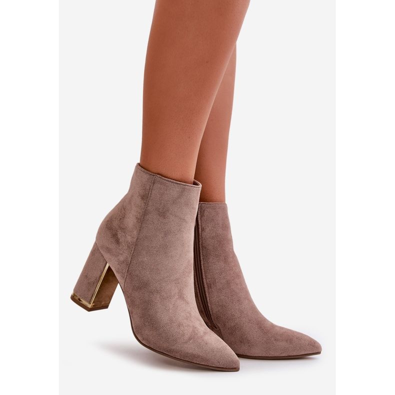 Botins femininos de salto alto, fechados com zíper, camurça ecológica isolada, Mevair bege 1