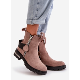 Botins femininos isolados com zíper, Calvaro bege escuro 1