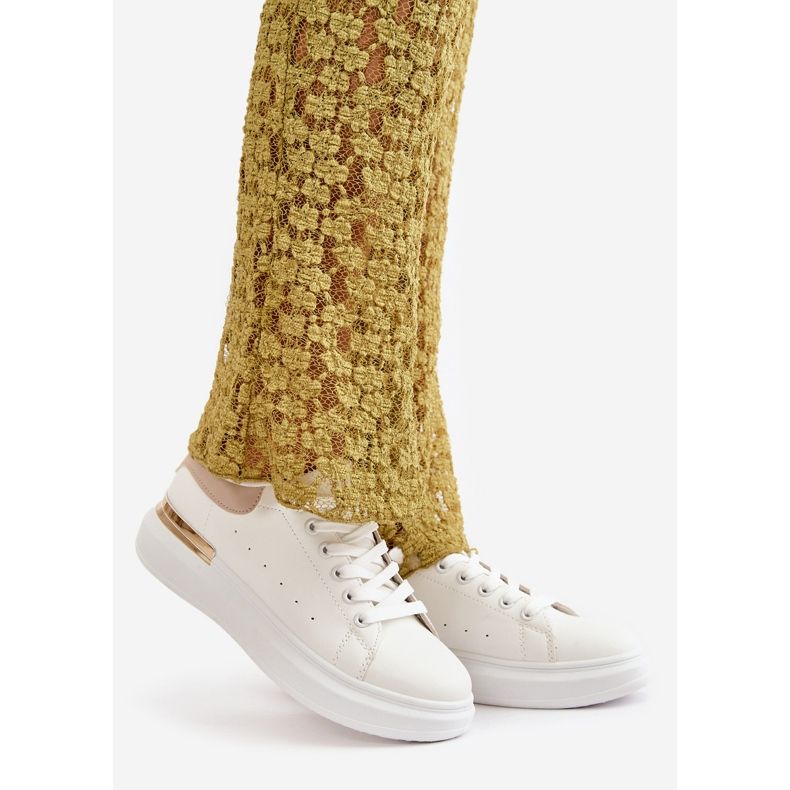 Tênis feminino com plataforma baixa em couro ecológico, branco e bege Nevelena 1