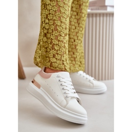 Tênis feminino de cano baixo com plataforma em couro ecológico, branco e rosa, Nevelena 2