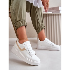 Tênis feminino plataforma confeccionado em couro ecológico Brennessa branco e dourado 1