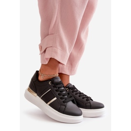 Tênis femininos elegantes com plataforma feitos de couro ecológico, preto Nevisase 1