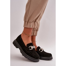 Mocassins femininos de camurça ecológica com decoração, glicínias pretas preto 1