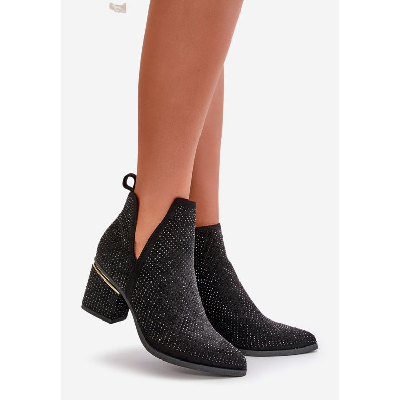 Botas femininas decoradas de salto alto com bico fino, Fararia preta preto 1