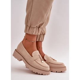 Mocassins femininos de camurça ecológica com decoração, bege claro Verindalle 1 Mocassins femininos de camurça ecológica com decoração, bege claro Verindalle 1