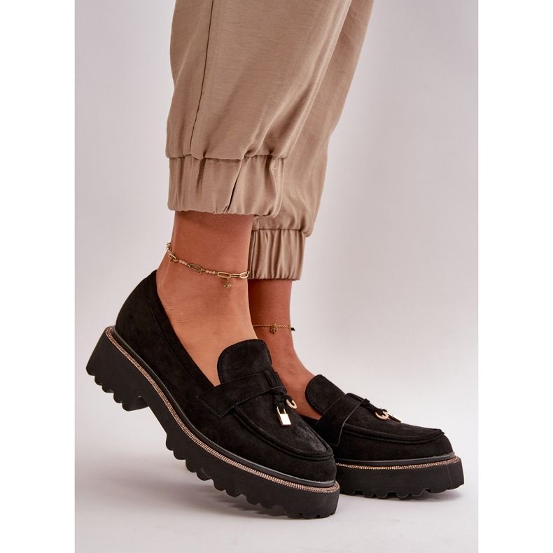 Mocassins femininos em camurça ecológica com decoração preto Verindalle 1