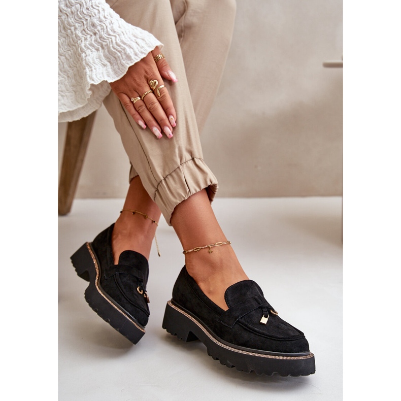 Mocassins femininos em camurça ecológica com decoração preto Verindalle 2