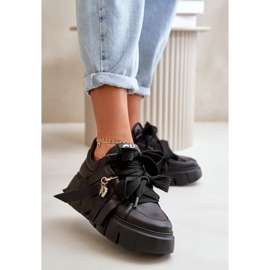 Tênis feminino de couro com plataforma preta CheBello 4568 preto 2