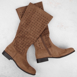 Botas femininas de camurça com aberturas camelo Jezzi ASA142-50A marrom 1