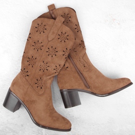 Botas femininas de camurça vazada, marrom, Jezzi RMR2337-11 castanho 1
