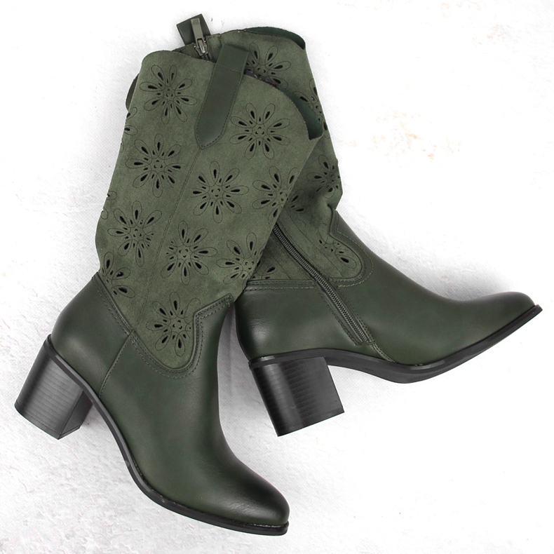 Botas femininas de camurça com aberturas, verdes Jezzi RMR2337-11 1