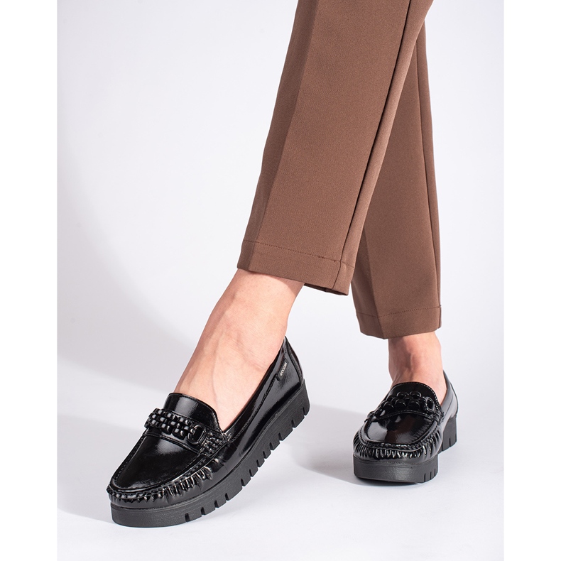 Goodin Sapatos femininos envernizados com sola grossa preto 1