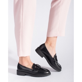 Goodin Mocassins femininos negros com fivela preto 1