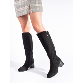 Botas de salto alto em camurça preta preto 2