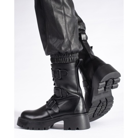 Botas femininas altas pretas de trabalho com fivelas preto 2