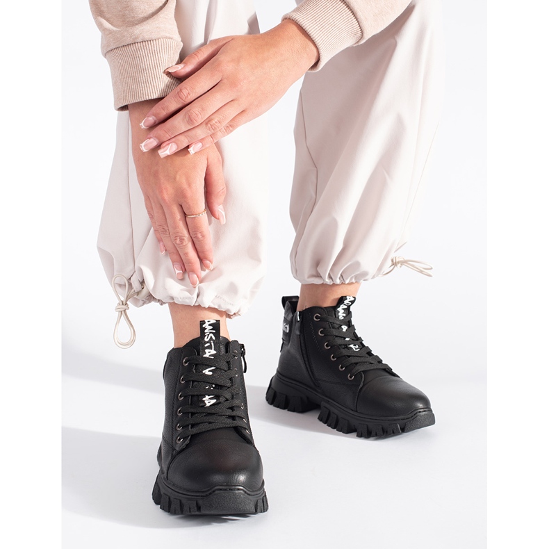 Botins pretos com atacadores de mulher Sergio Leone 2