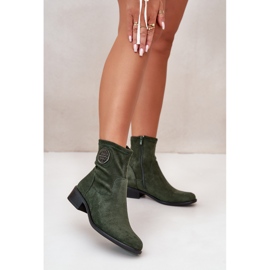 Botins Femininos Fechados com Zíper e Detalhe Decorativo, Eco Camurça Verde Lerioria 2