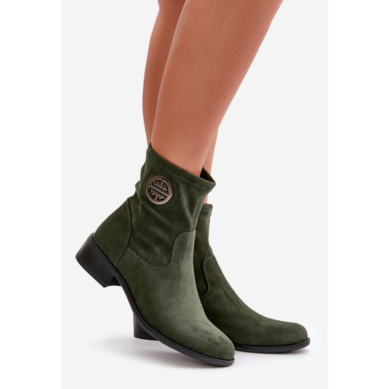 Botins Femininos Fechados com Zíper e Detalhe Decorativo, Eco Camurça Verde Lerioria 1