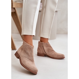 Botas femininas abertas com salto plano bege S.Barski HY42-076 2