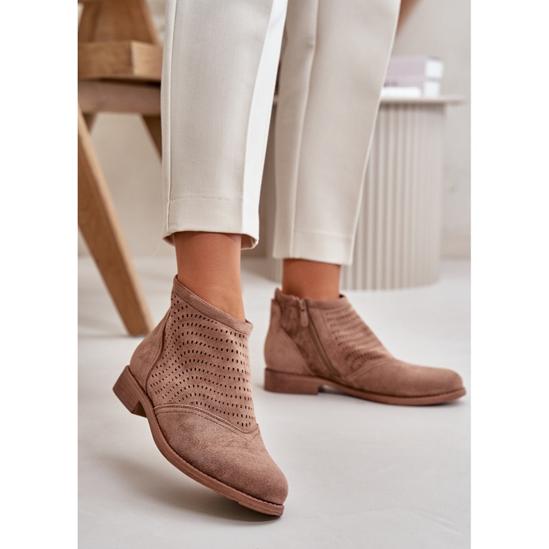 Botas femininas abertas com salto plano marrom S.Barski HY42-076 castanho 2 Botas femininas abertas com salto plano marrom S.Barski HY42-076 castanho 2