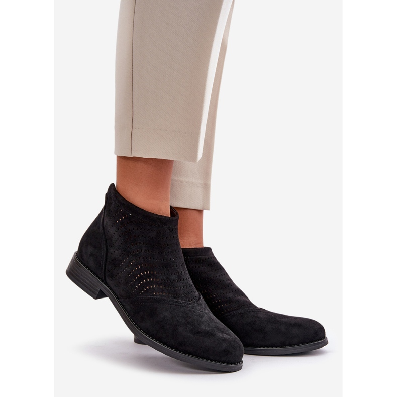 Botas femininas abertas com salto plano preto S.Barski HY42-076 1