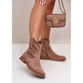 Botas femininas abertas com salto plano marrom S.Barski HY42-135 2