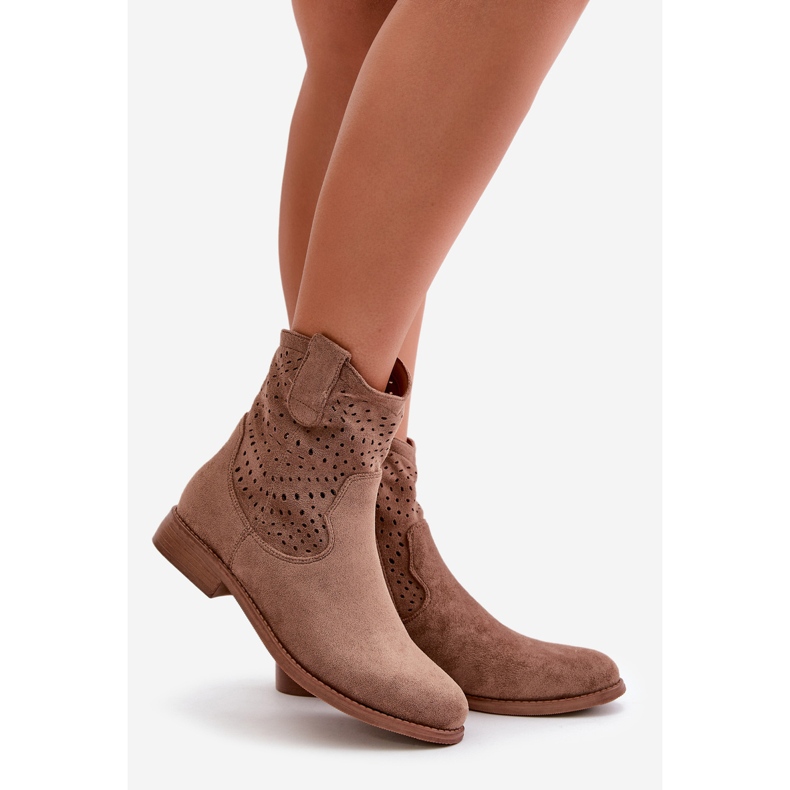 Botas femininas abertas com salto plano marrom S.Barski HY42-135 1