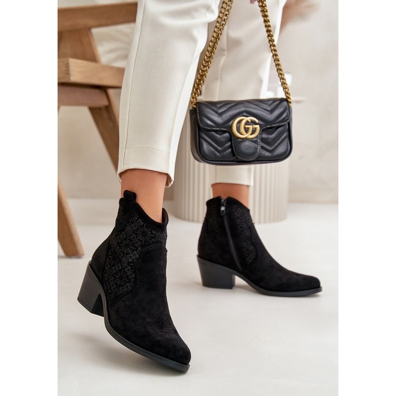 Botas de cowboy perfuradas com zíper Eco Camurça Preta S.Barski HY42-944 preto 2