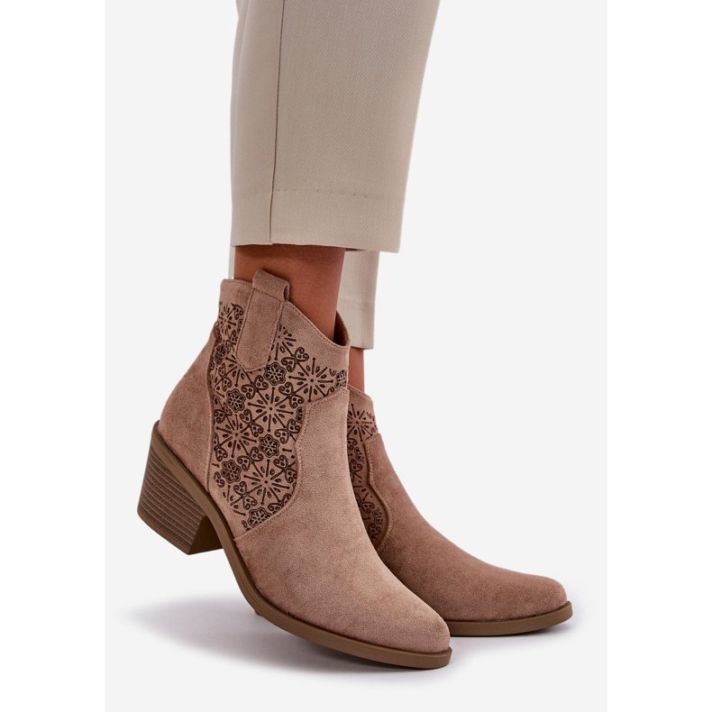 Botas Cowboy Openwork Com Zíper Eco Camurça Bege S.Barski HY42-944 1