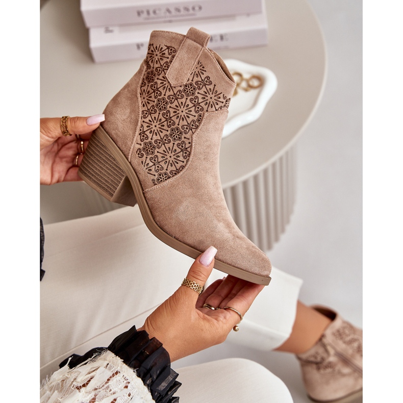 Botas Cowboy Openwork Com Zíper Eco Camurça Bege S.Barski HY42-944 2