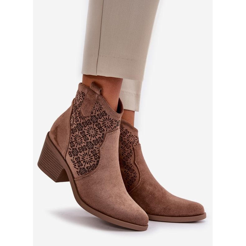 Botas de cowboy perfuradas com zíper Eco Camurça Marrom S.Barski HY42-944 castanho 1