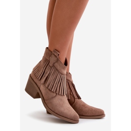 Botas Cowboy Femininas Com Zíper Eco Camurça Marrom S.Barski HY42-127 1