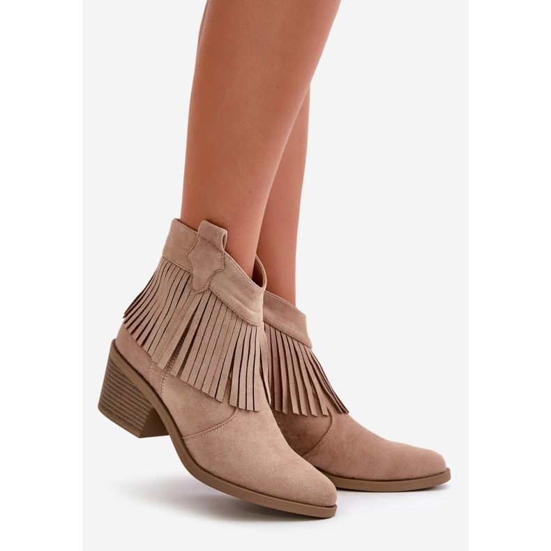 Botas Cowboy Femininas Com Zíper Eco Camurça Bege S.Barski HY42-127 1