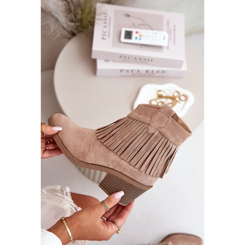 Botas Cowboy Femininas Com Zíper Eco Camurça Bege S.Barski HY42-127 2