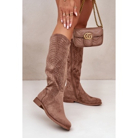 Botas femininas marrons perfuradas S.Barski HY42-132 castanho 2