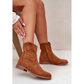 Botas femininas abertas com salto plano Camel S.Barski HY42-135 castanho 2 Botas femininas abertas com salto plano Camel S.Barski HY42-135 castanho 2