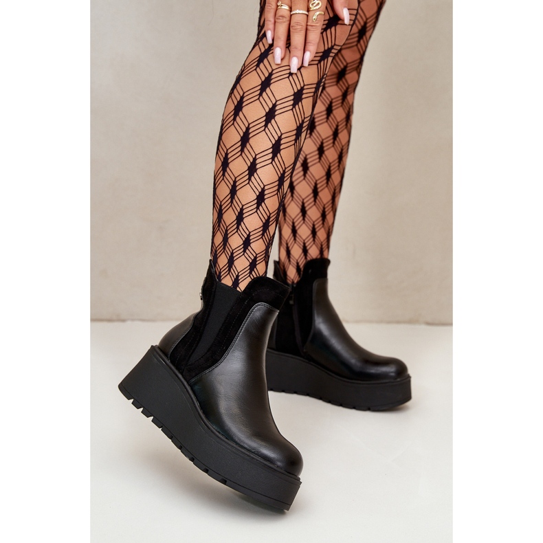 Botas femininas isoladas com plataforma e cunha pretas Mivanira preto 2