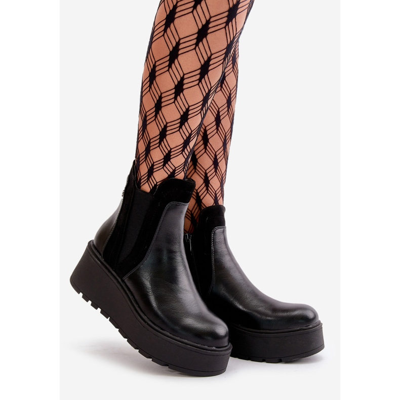 Botas femininas isoladas com plataforma e cunha pretas Mivanira preto 1
