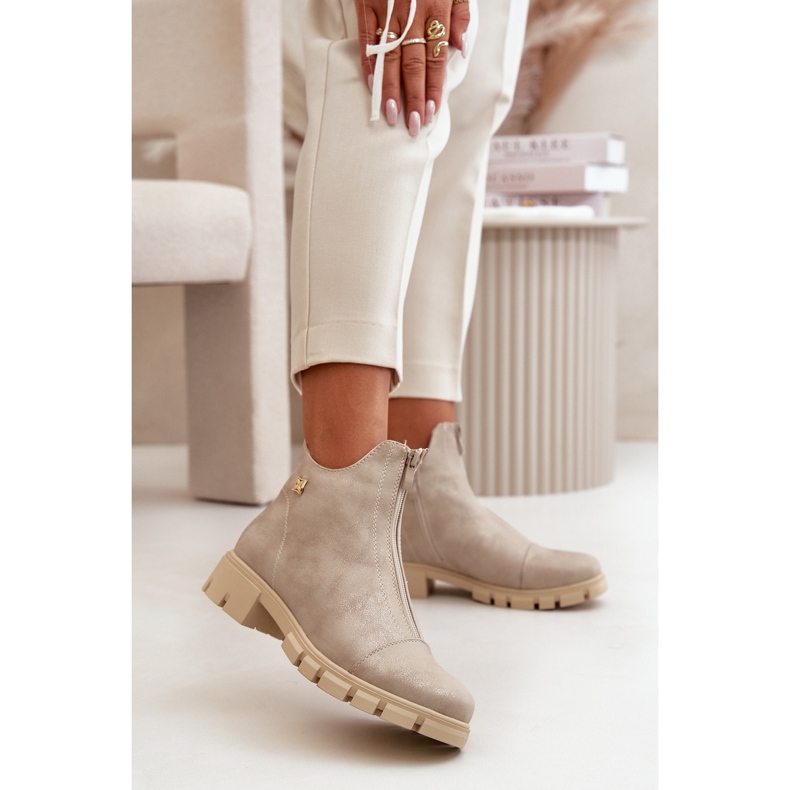 Botins femininos isolados com abrasões, couro ecológico, Gold Verietta dourado 2