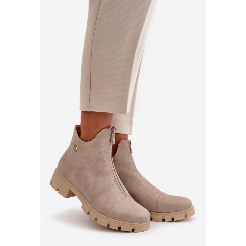 Botins femininos isolados com abrasões, couro ecológico, Gold Verietta dourado 1