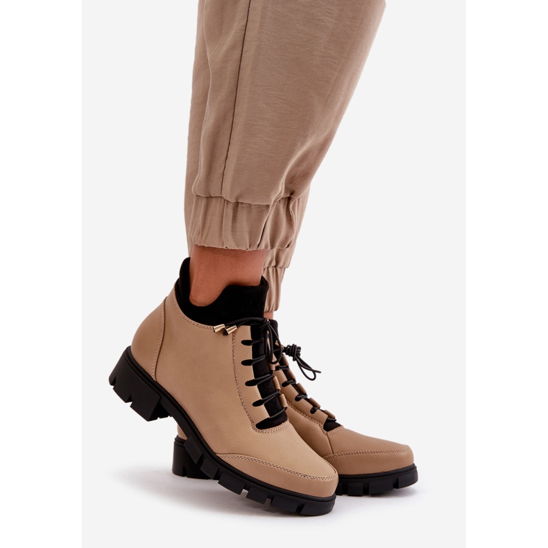 Botas baixas femininas com isolamento em couro ecológico, Bege Erisabelle 1 Botas baixas femininas com isolamento em couro ecológico, Bege Erisabelle 1