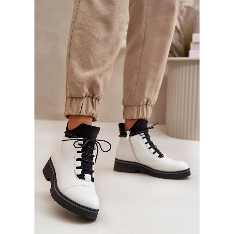 Botas femininas isoladas de cano baixo, couro ecológico, brancas branco 2