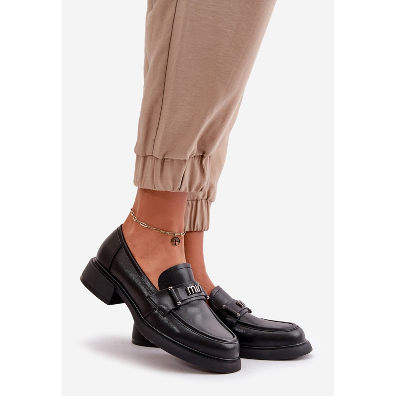 Mocassins femininos elegantes em couro natural, preto Vinceza 91114 1